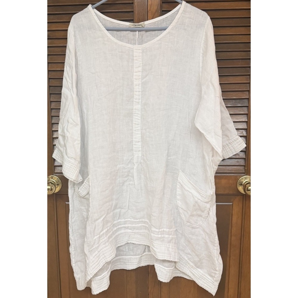 Lungo L'Arno Linen Tunic Top 2X Lagenlook Oversized Italy Pockets Boho